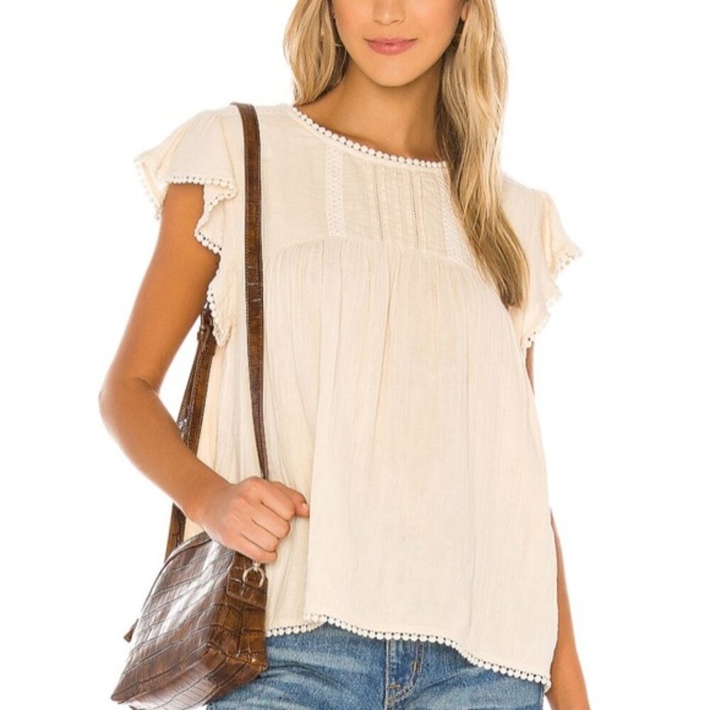 Spell Hanalei Short Sleeve Blouse in Sand, Size Small